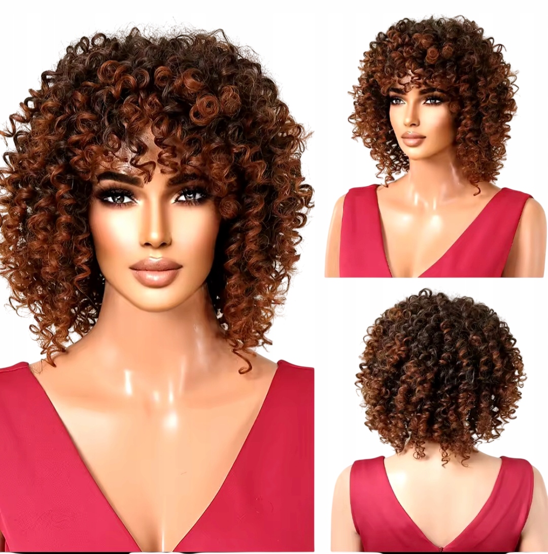 Peruka brąz afro loki ombre włosy Jak naturalna wig czepek