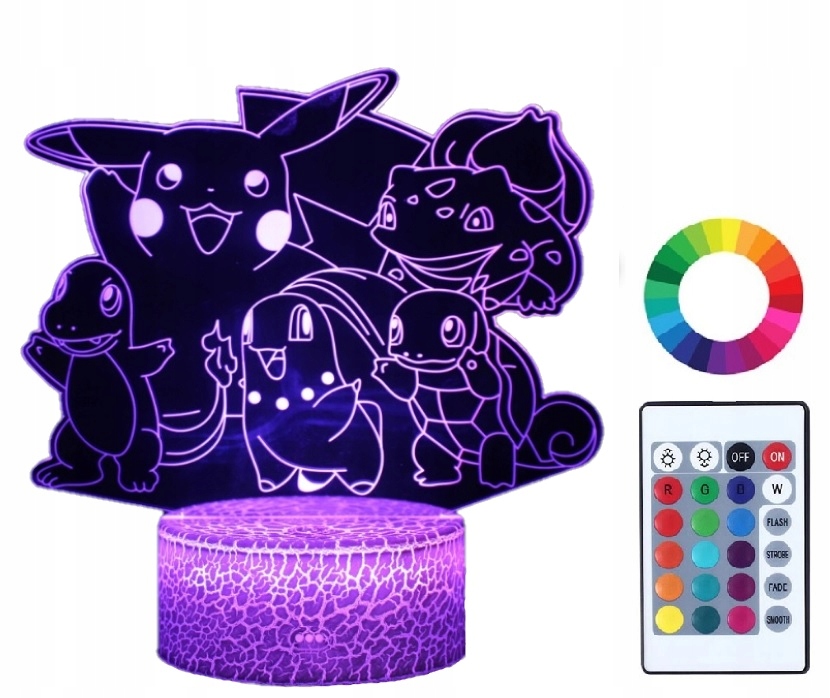 

Lampka Nocna z Imieniem Grawer 3D Led Pokemon