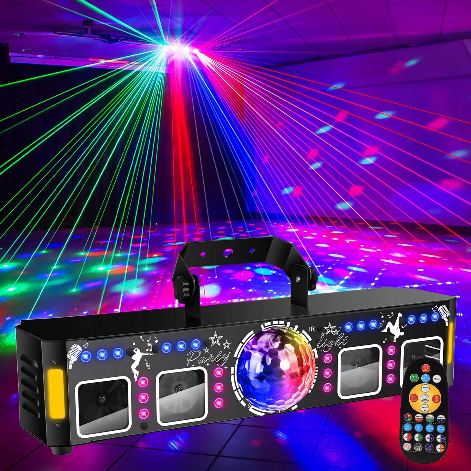 Diskotékový laser Led koule disco projektor Rgbw a Uv stroboskop