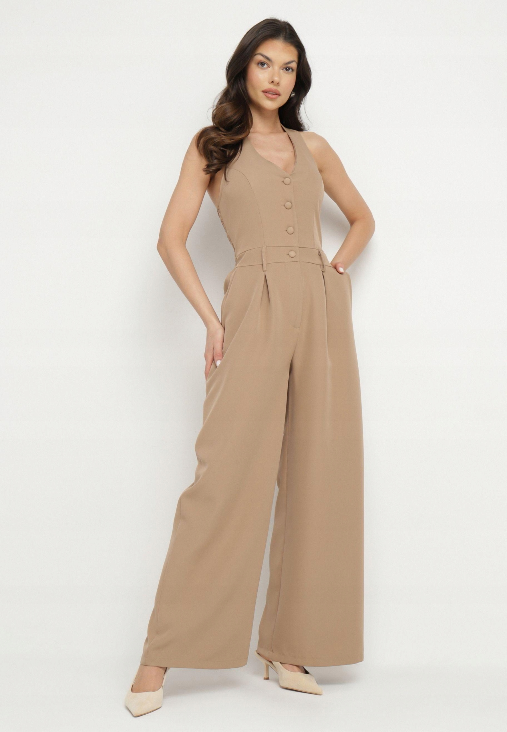 Elegantní kombinéza Tmavě béžová Pasovaná Ležérní Born2be S/m