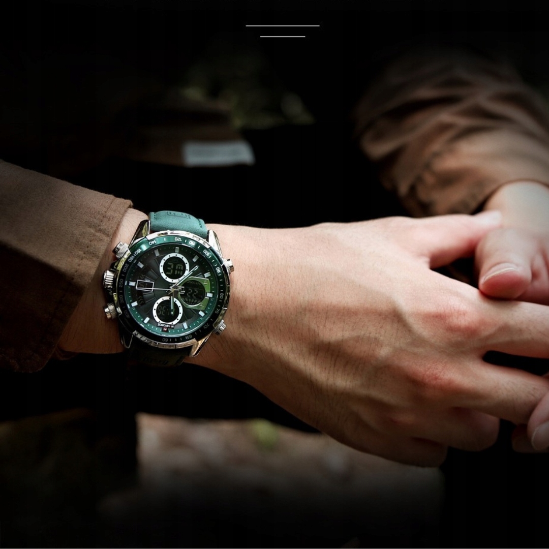 ZEGAREK MĘSKI ELEGANCKI KLASYCZNY SKÓRZANY PASEK STOPER DATOWNIK ALARM Szkiełko mineralne