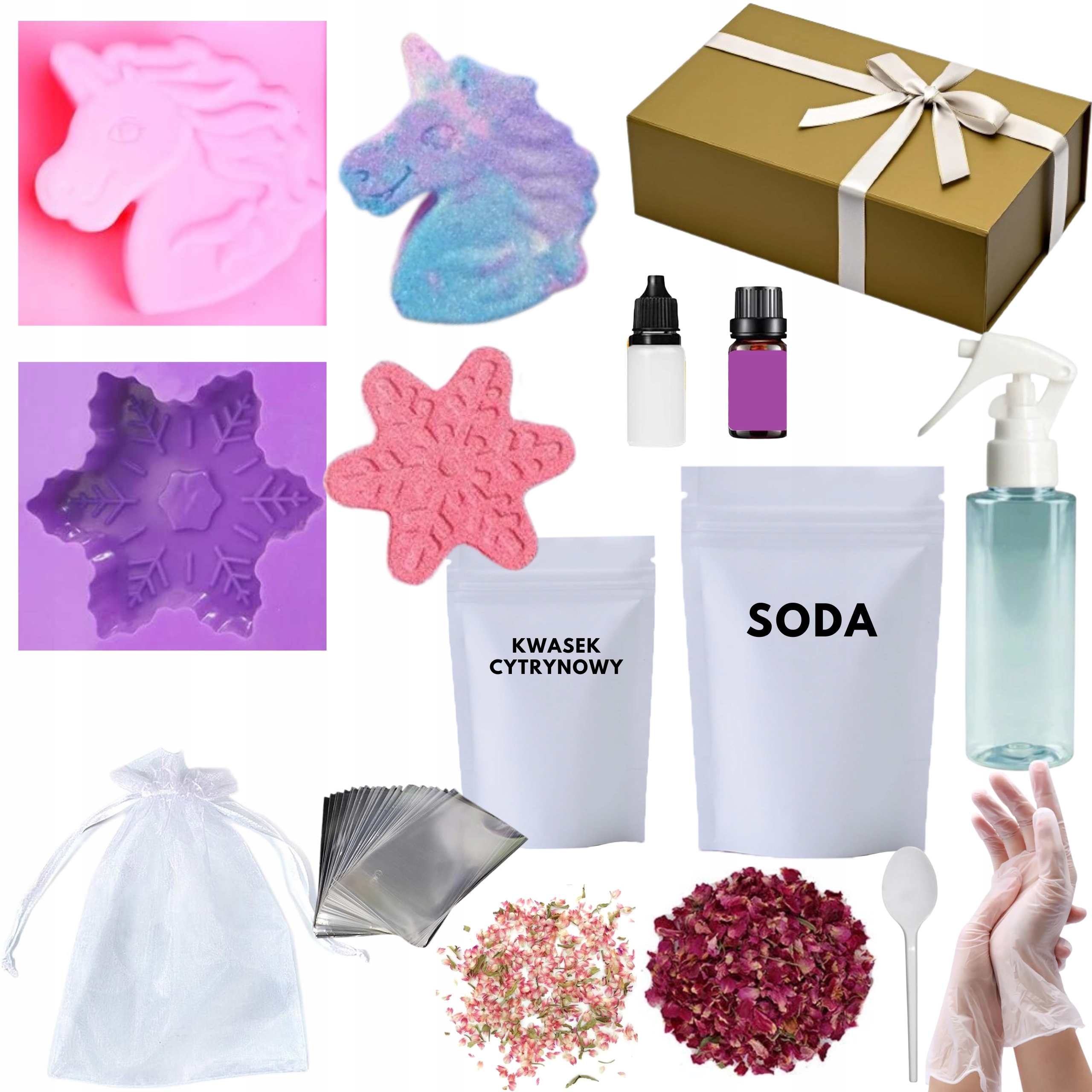 ZESTAW DO ROBIENIA KUL KĄPIELOWYCH JEDNOROŻEC UNICORN DIY NA PREZENT