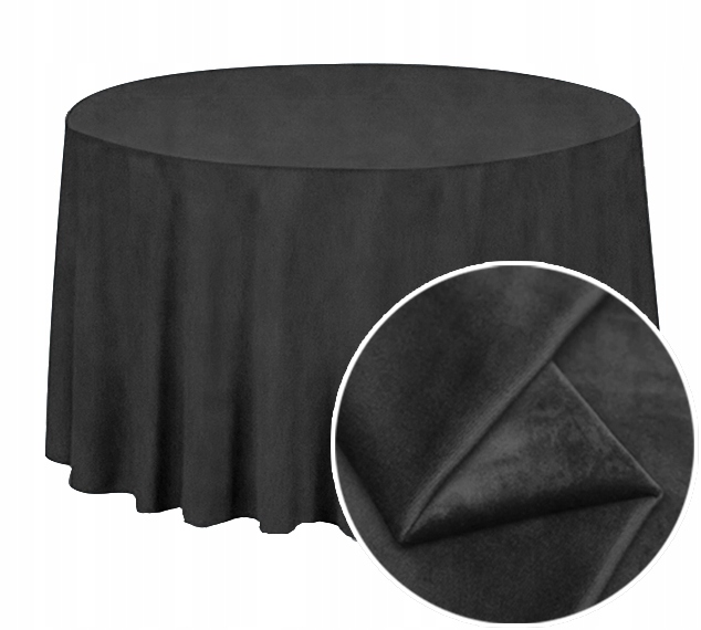 Obrus okrągły, Matowy Welur, 320cm, czarny
