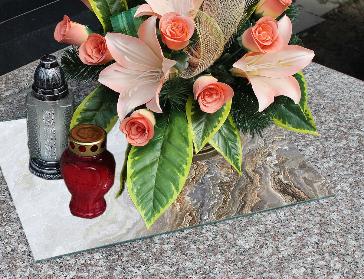 Podstawka pod ZNICZE Szyba HARTOWANA na Cmentarz wzór MARMUR 80x52cm Motyw inny