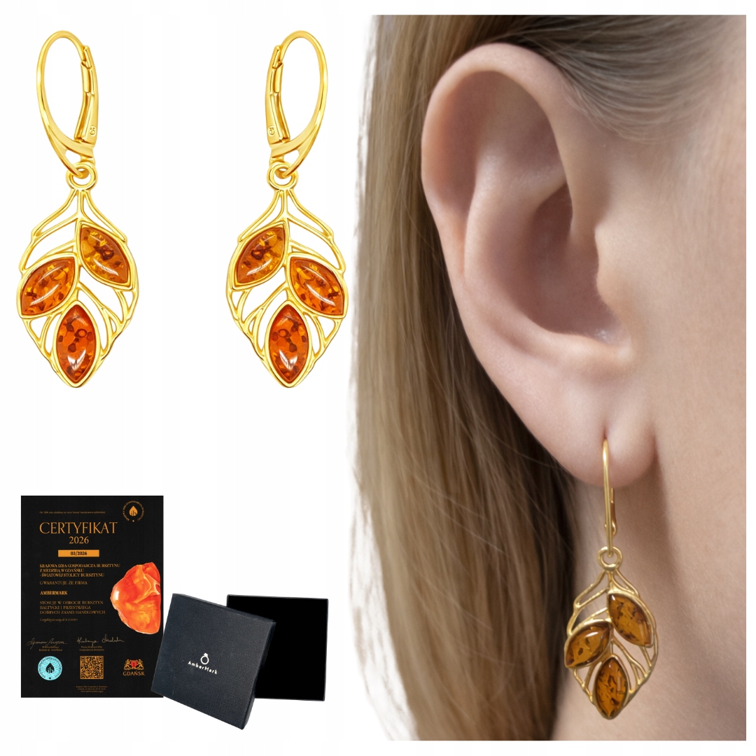 Náušnice s květinami, pozlacené stříbro, anglické zapínání, dlouhé visící lístky