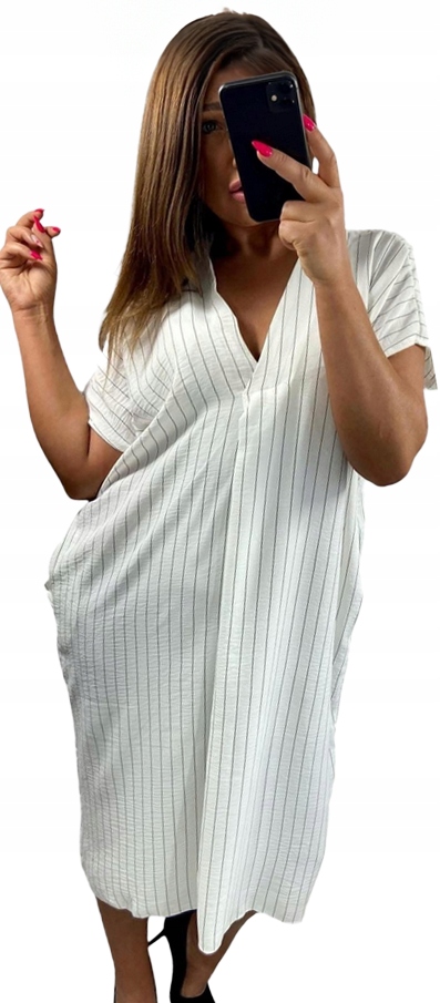 Šaty s krátkým rukávem Velké velikosti Over Size s pruhy vel. 54
