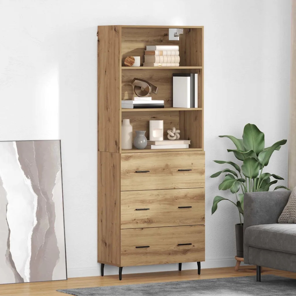 vidaXL Vysoký bufet se zásuvkou Artisanový dub 69,5 x 34 x 180 cm