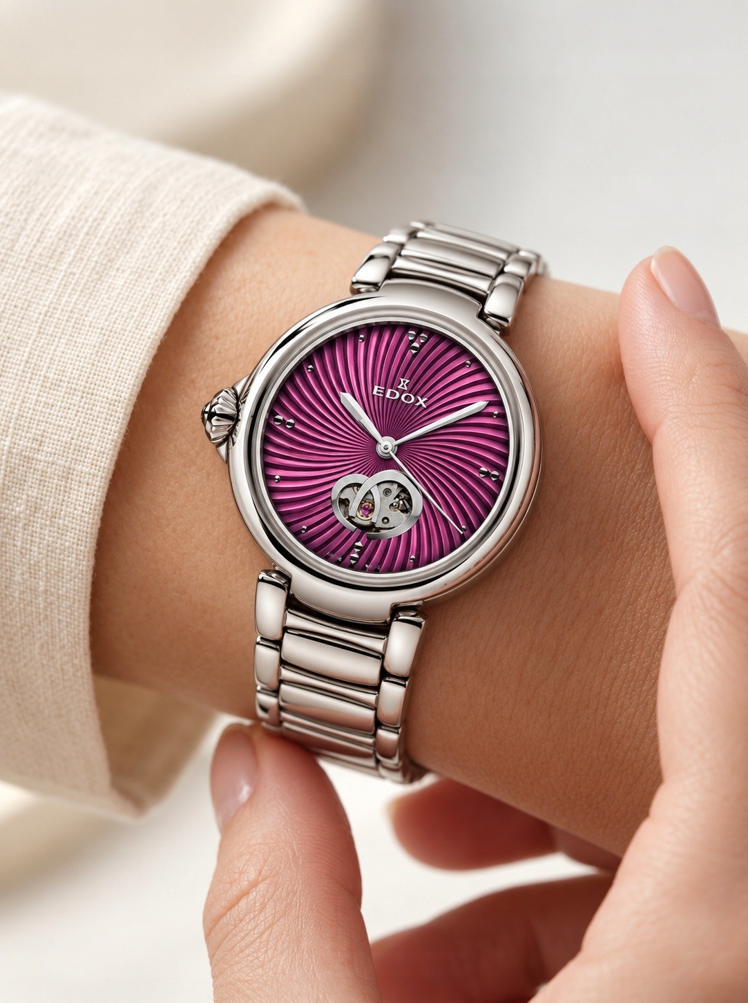 Edox Dámské automatické hodinky LaPassion Open Heart 85025-3M-ROIN