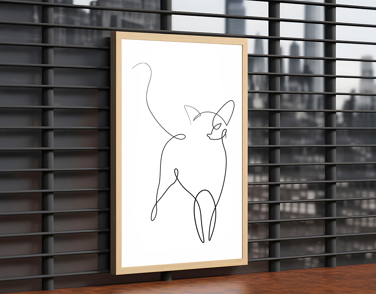 KOT MINIMALIZM LINIA PLAKAT 21x30cm cz-b obraz abstrakcja lineart #399 Szerokość produktu 21 cm