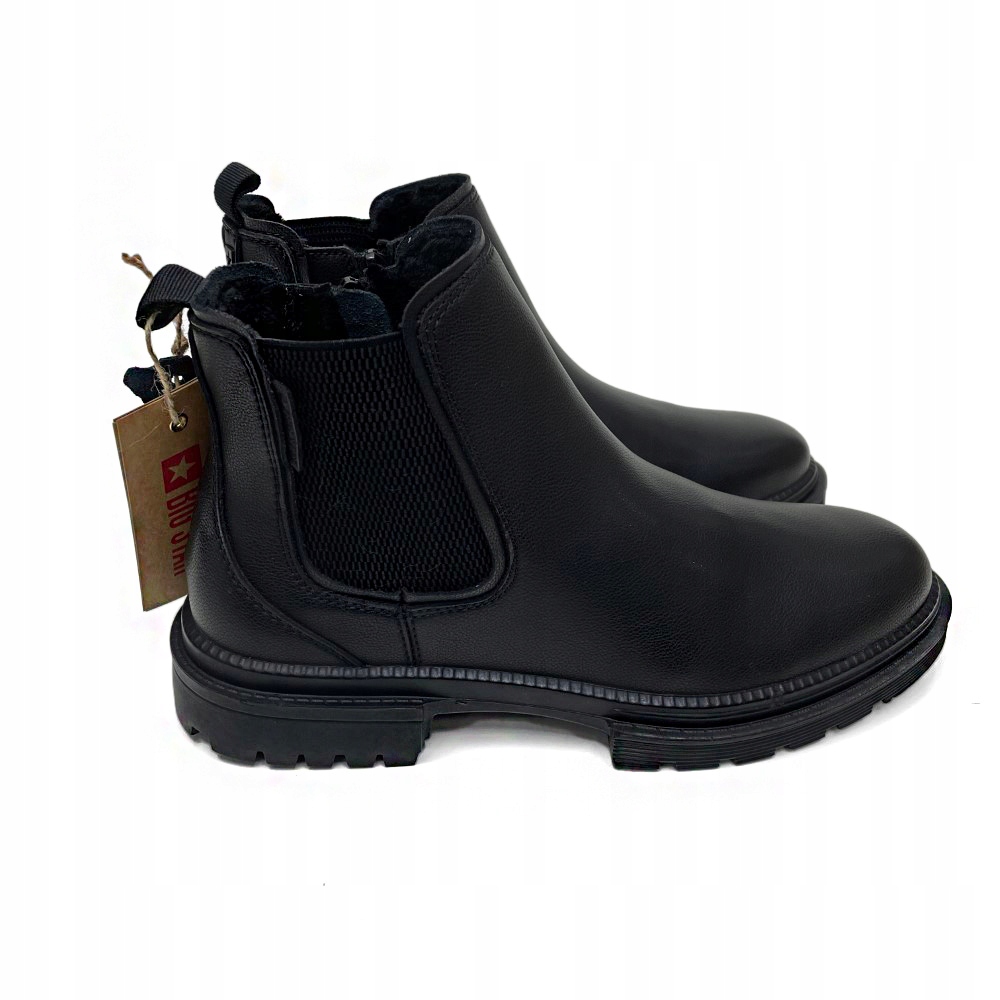 Big Star Černé Pánské Kotníkové Boty Trapery Kožené Zimní Zateplený Zip 42