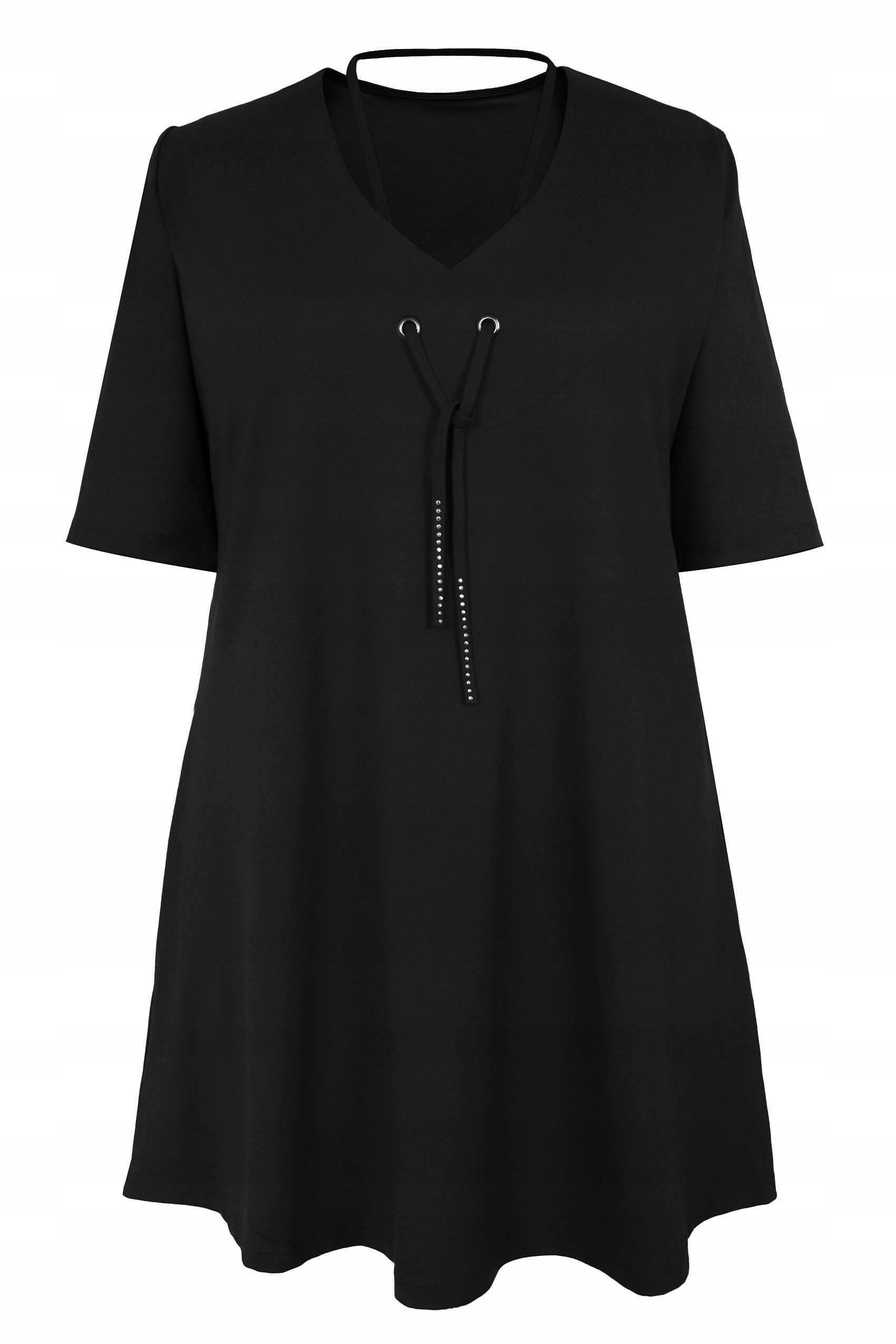 

wiskozowa Tunika ozdobne wiązanie czarna 5XL 58 60