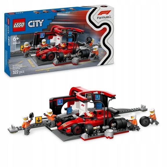 Lego City F1 Pit stop a mechanici s vozem Ferrari 60443