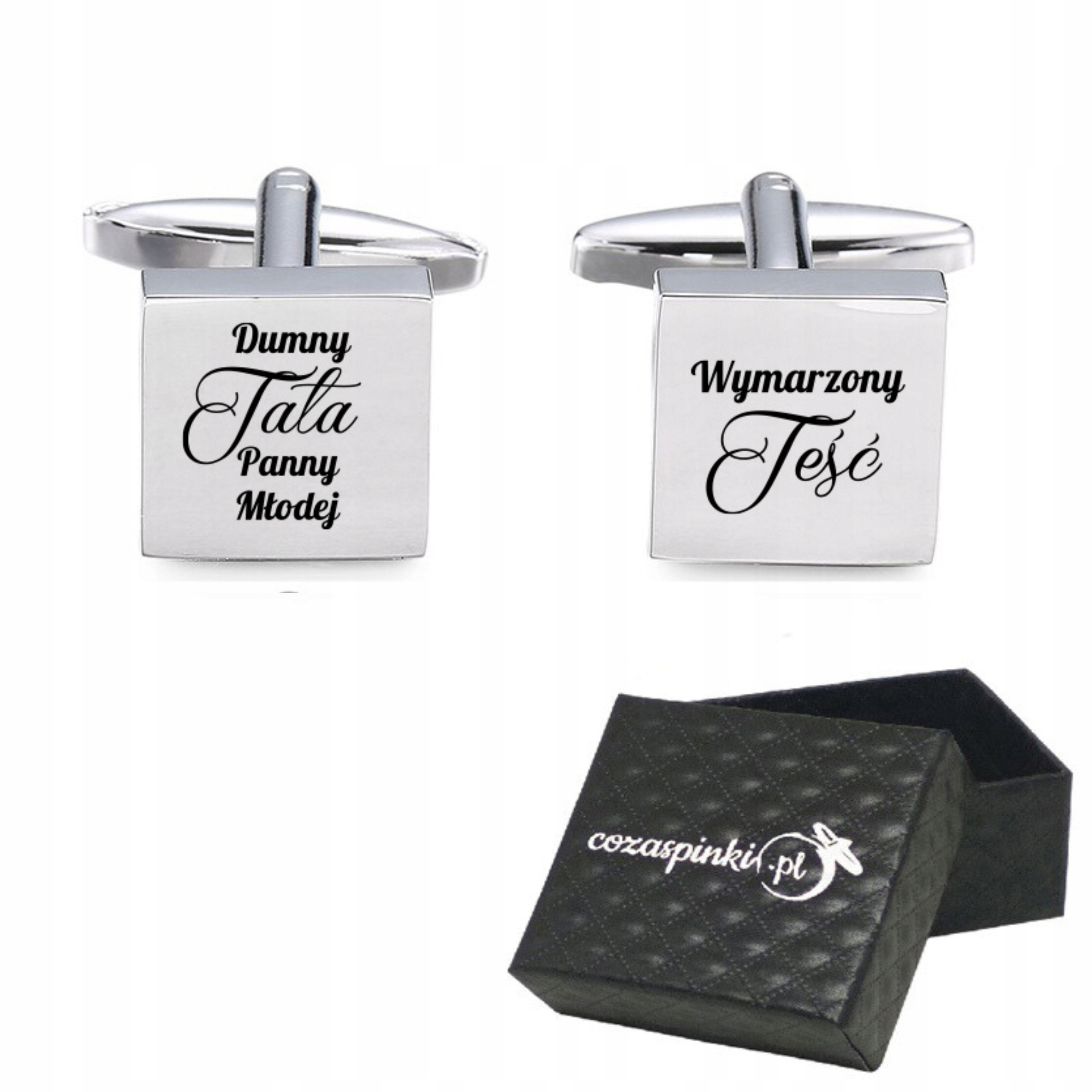 Spinki do mankietów kwadratowe DUMNY TATA PANNY MŁODEJ WYMARZONY TEŚĆ ślub