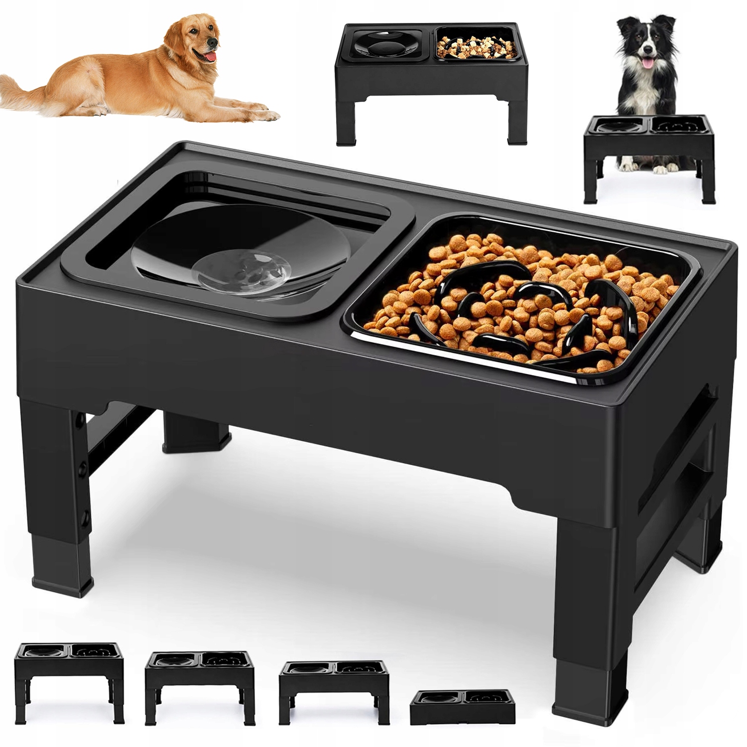 Levně Miska Na Stojanu Pro Psy A Kočky S Miskou Zpomalující Jídlo, Skládací