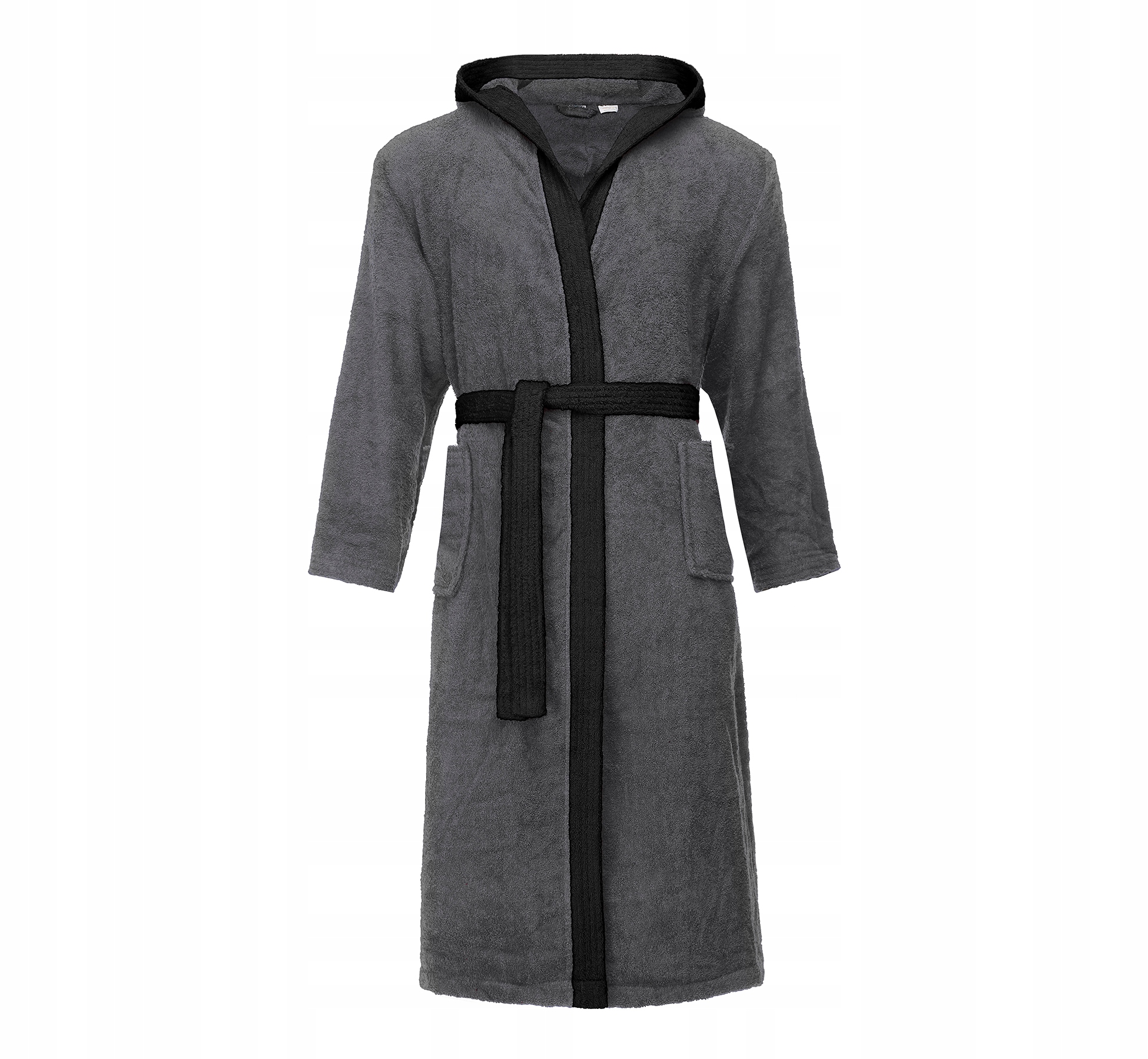 Pánský župan s kapucí Bavlna L-190 tmavě šedý/černý M