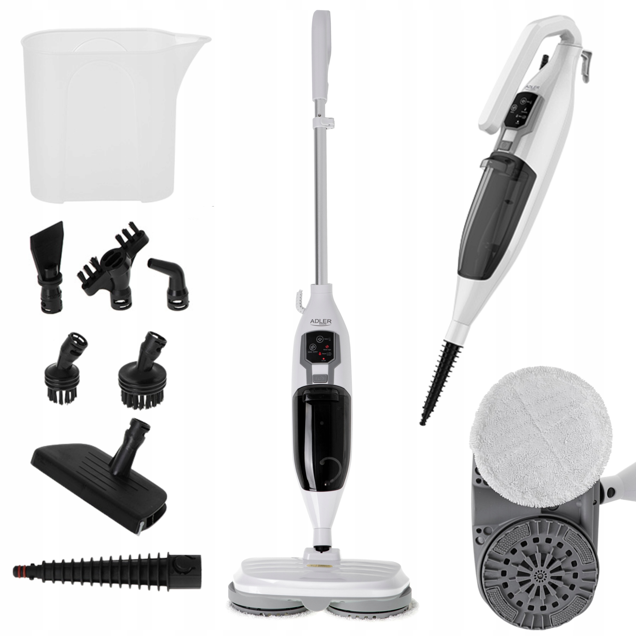 Mop Parowy Obrotowy Ad 7052 3 Moce Pary 1300W Zestaw Akcesoriów