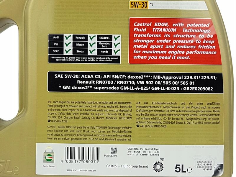 CASTROL EDGE 5W30 C3 TITANIUM FST 6L Kod producenta 15530C