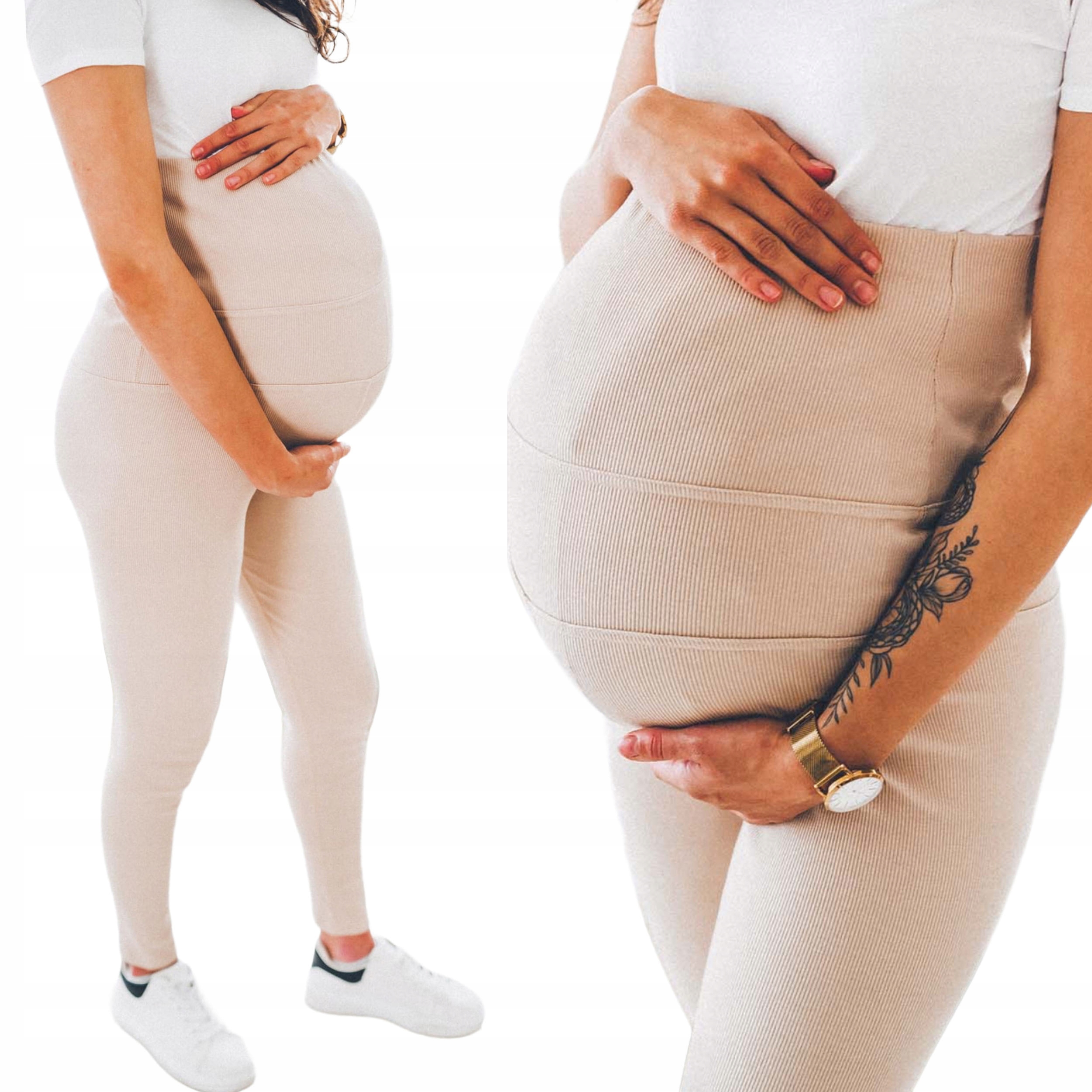 

Ciążowe damskie legginsy prążkowane spodnie stan L
