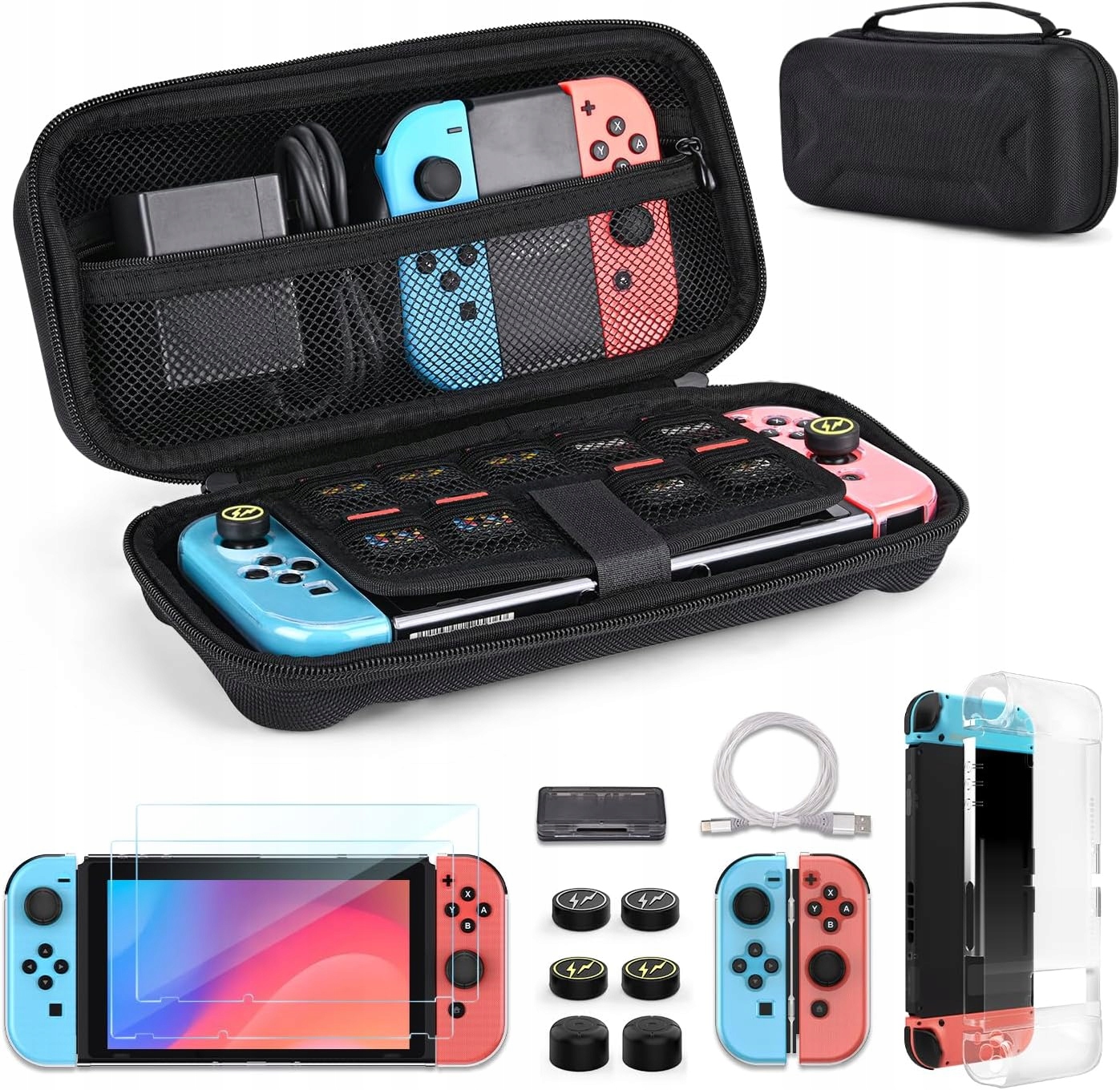 ETUI CASE POKROWIEC WZMOCNIONY do Nintendo Switch Twarde Etui Szkło 14w1