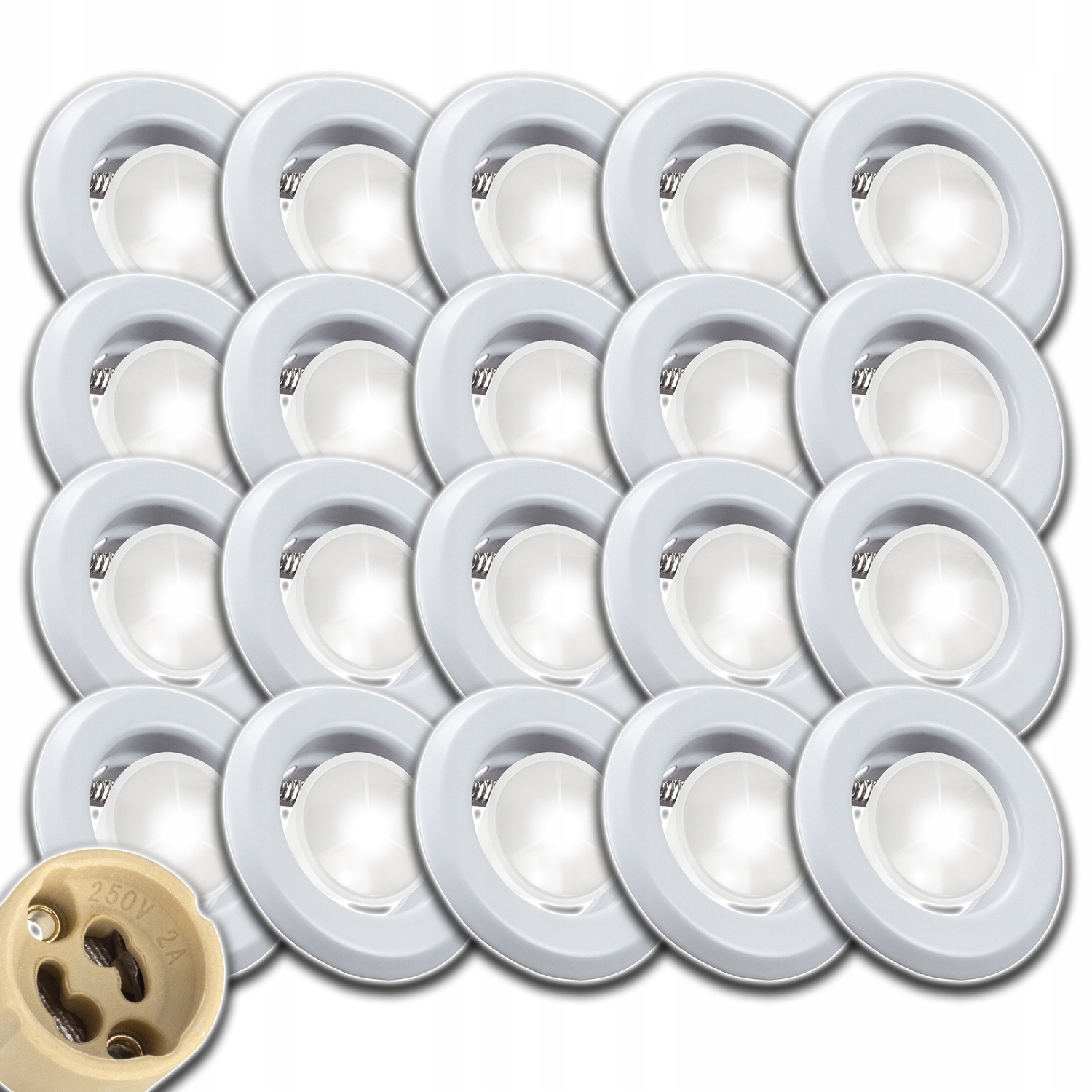 20x Stropní Svítidlo Očko Halogen S Žárovkou 1,5W Neutrální Hotový Set