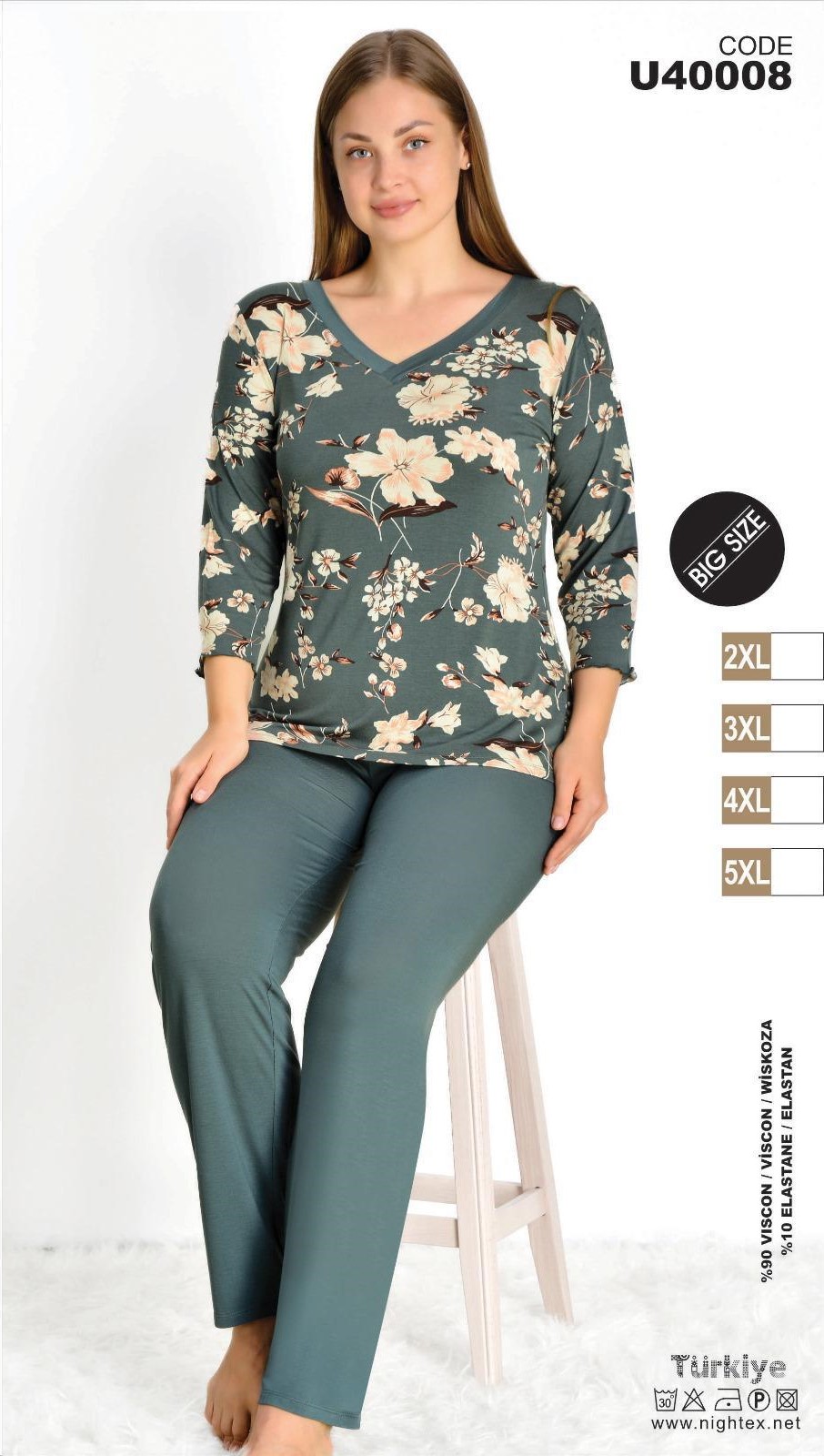 Dámské pyžamo 3/4 rukáv a dlouhé kalhoty viskoza Plus Size vel. 4XL