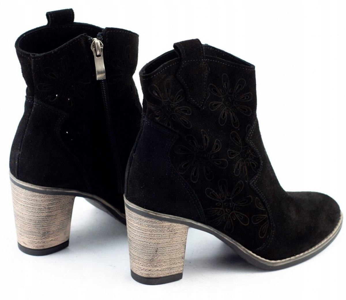 Ażurowe botki na obcasie skóra Lena czarne 38 Rozmiar 38