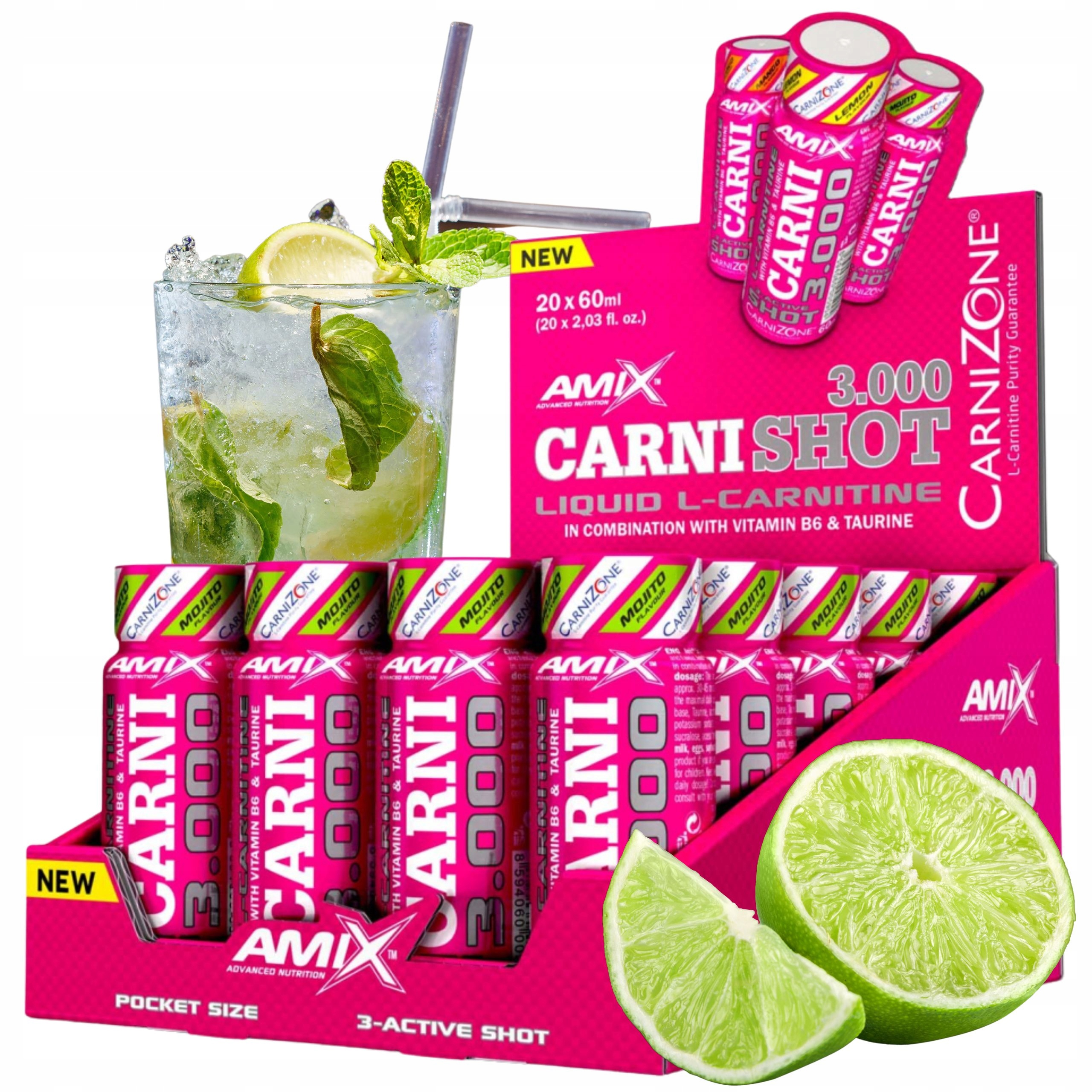 L Karnityna Shot L Carnitine Liquid Taurin Vitamín B6 20x60ml Mojito