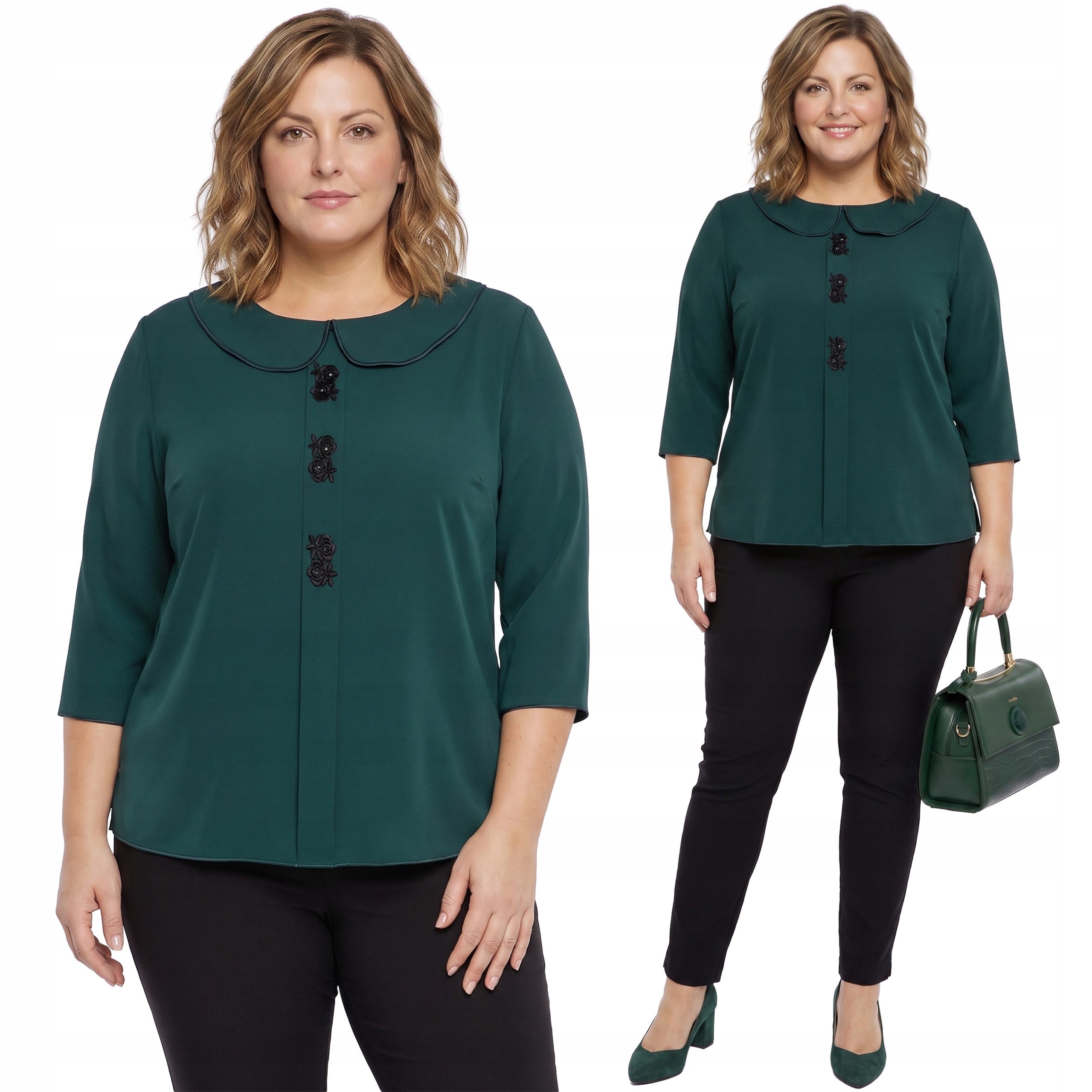 Zelená ozdobná halenka s výšivkou plus size velikost 48/50