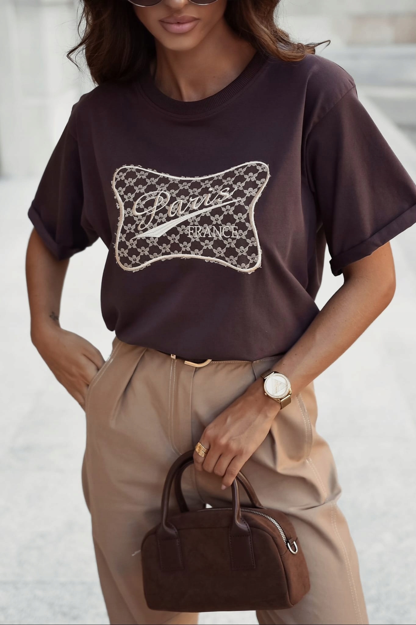 Dámské bavlněné tričko Paris Hnědé
