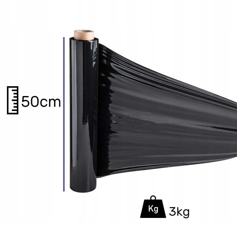 FOLIA STRETCH CZARNA 10 X 3KG STRECH STRECZ CZARNY Kolor czarna - 3kg Czarna folia stretch – kryjąca i mocna