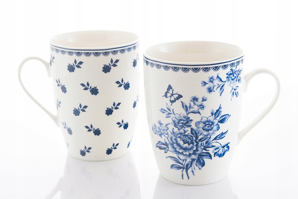 

2 Kubki Kwiaty Niebieskie Porcelana