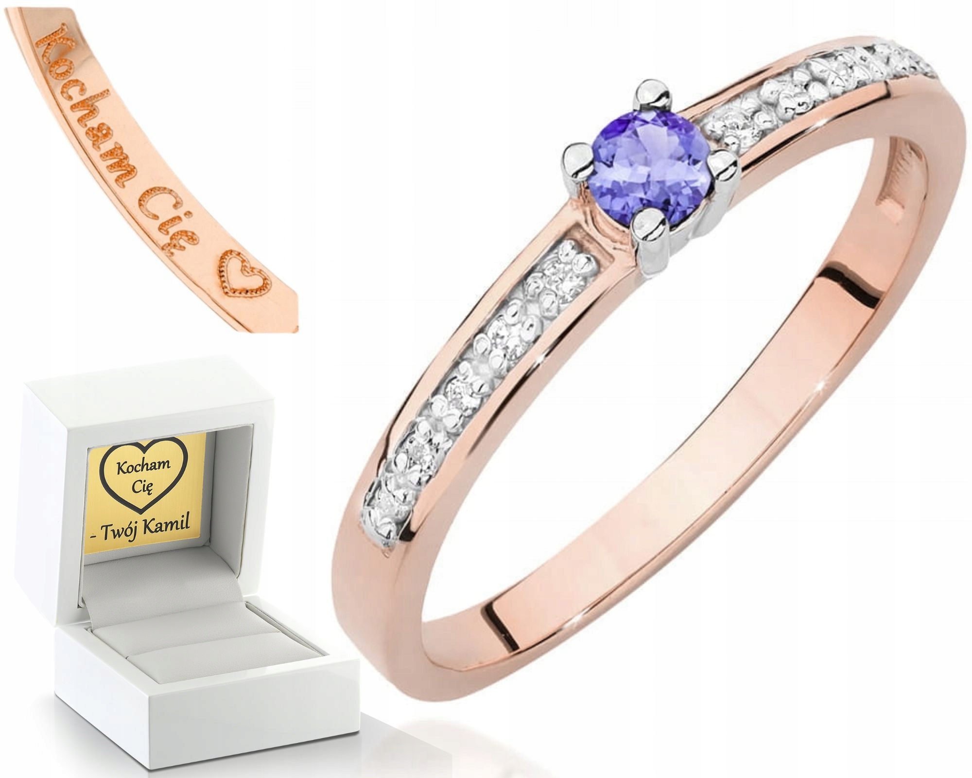 Růžový Zlatý Prstýnek S Tanzanitem A 585 Diamanty Jako Dárek