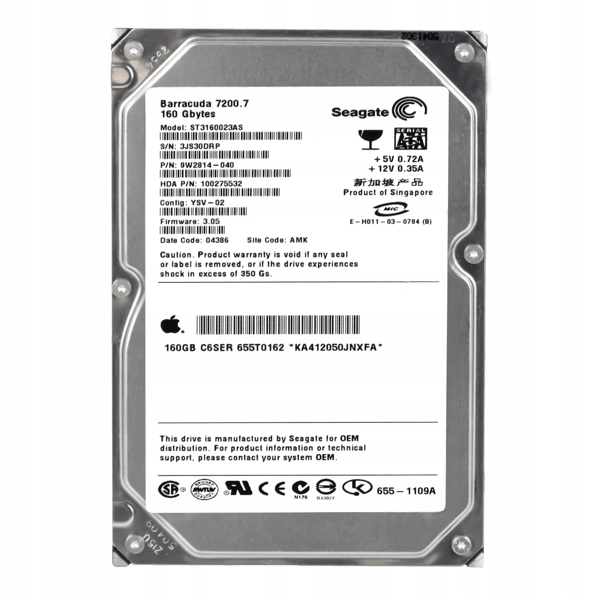 Apple 655T0162 160GB Sata 7.2K 8MB 3.5'' ST3160023AS