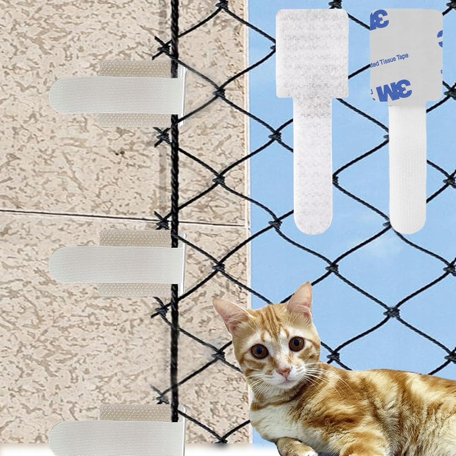 Levně Samolepicí síťkové háčky pro kočky bez vrtání na balkon 60 kusů