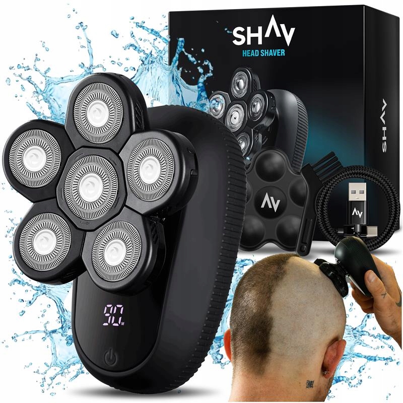 Shav Crowner Holicí Strojek pro mužské holení hlavy IPX6 6 Břitů 6D2