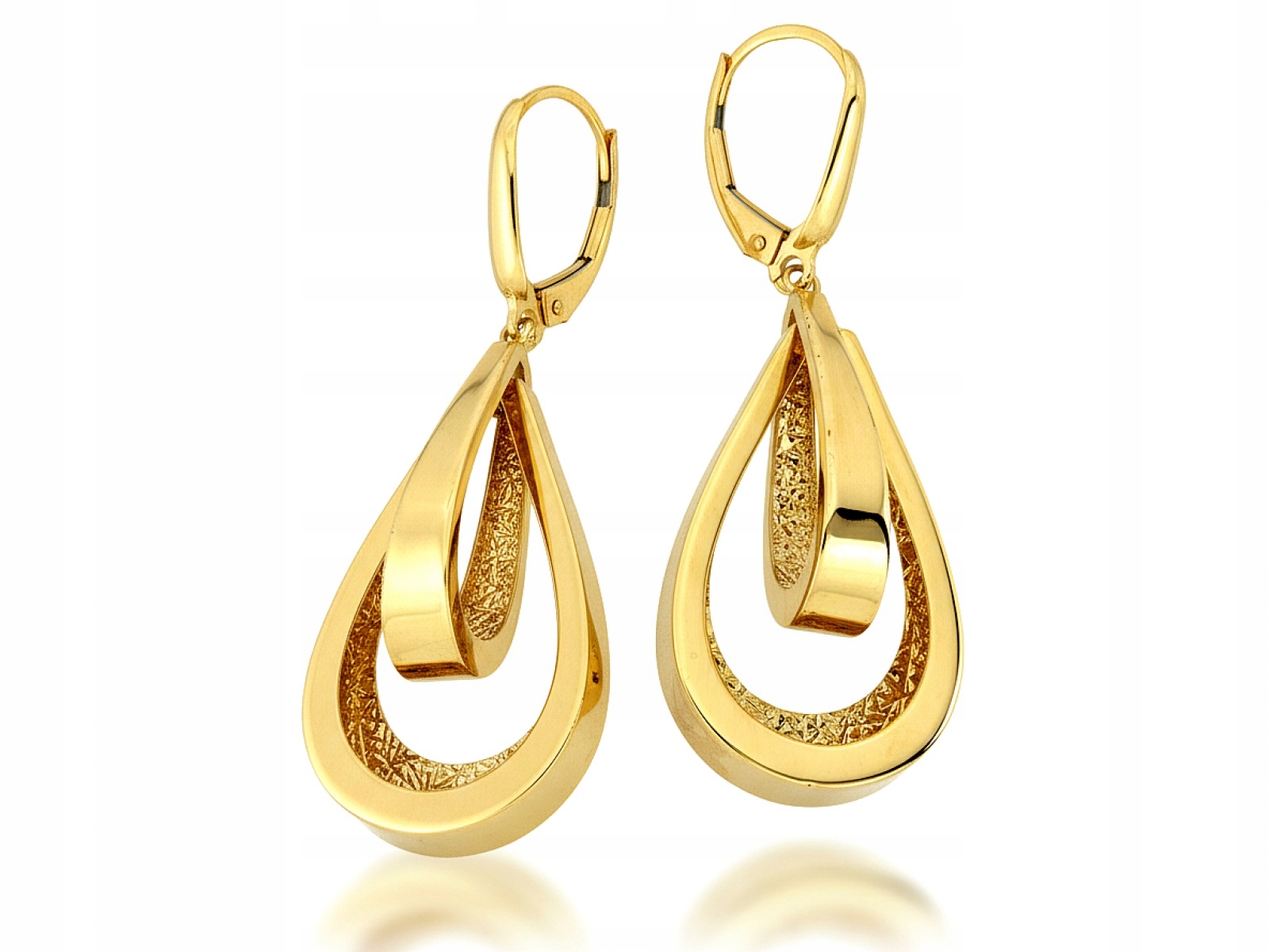 Zlaté Náušnice Dámské 585 velké závěsné dvě pohyblivé kapky pro ni