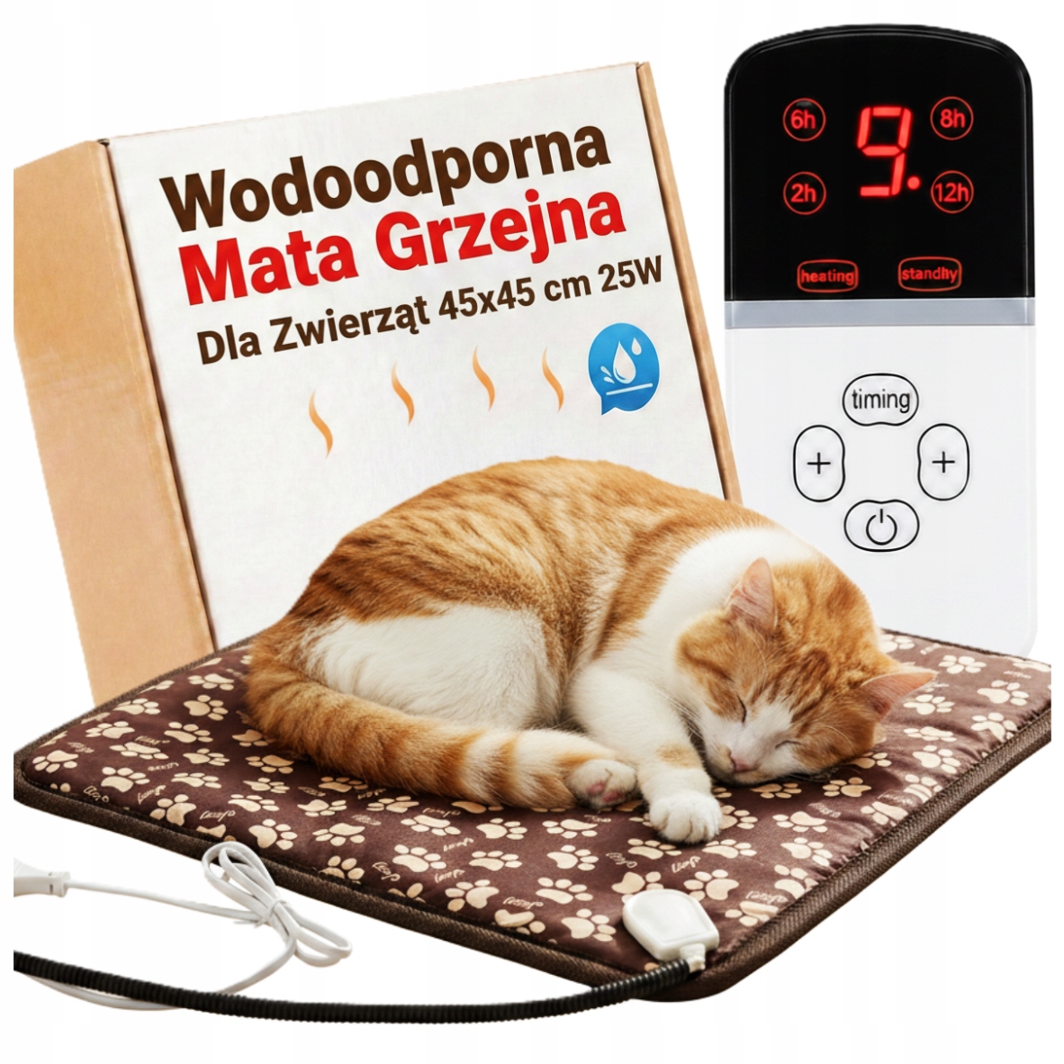 Mata Grzewcza dla Psa Kota do Budy Wodoodporna M 45x45cm z Regulatorem 45W