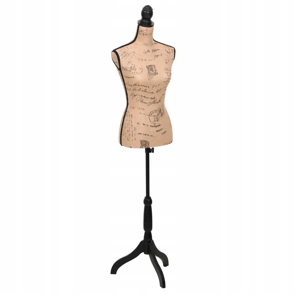 Dámská nastavitelná figurína, juta, Mdf, dřevo, ocel, hnědá/černá, 133-168 cm