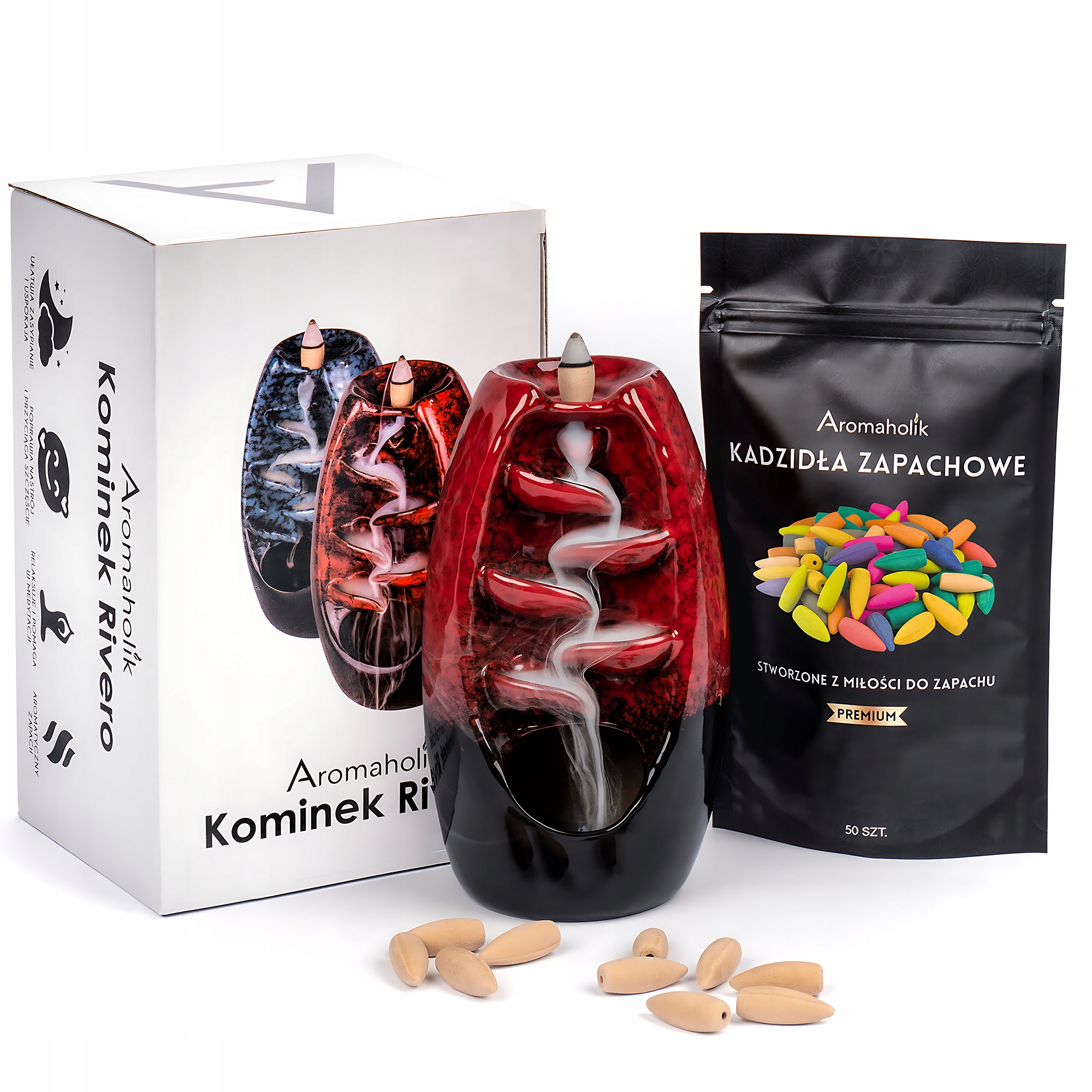 aromalampa keramický, kónické kadidlo Set Backflow