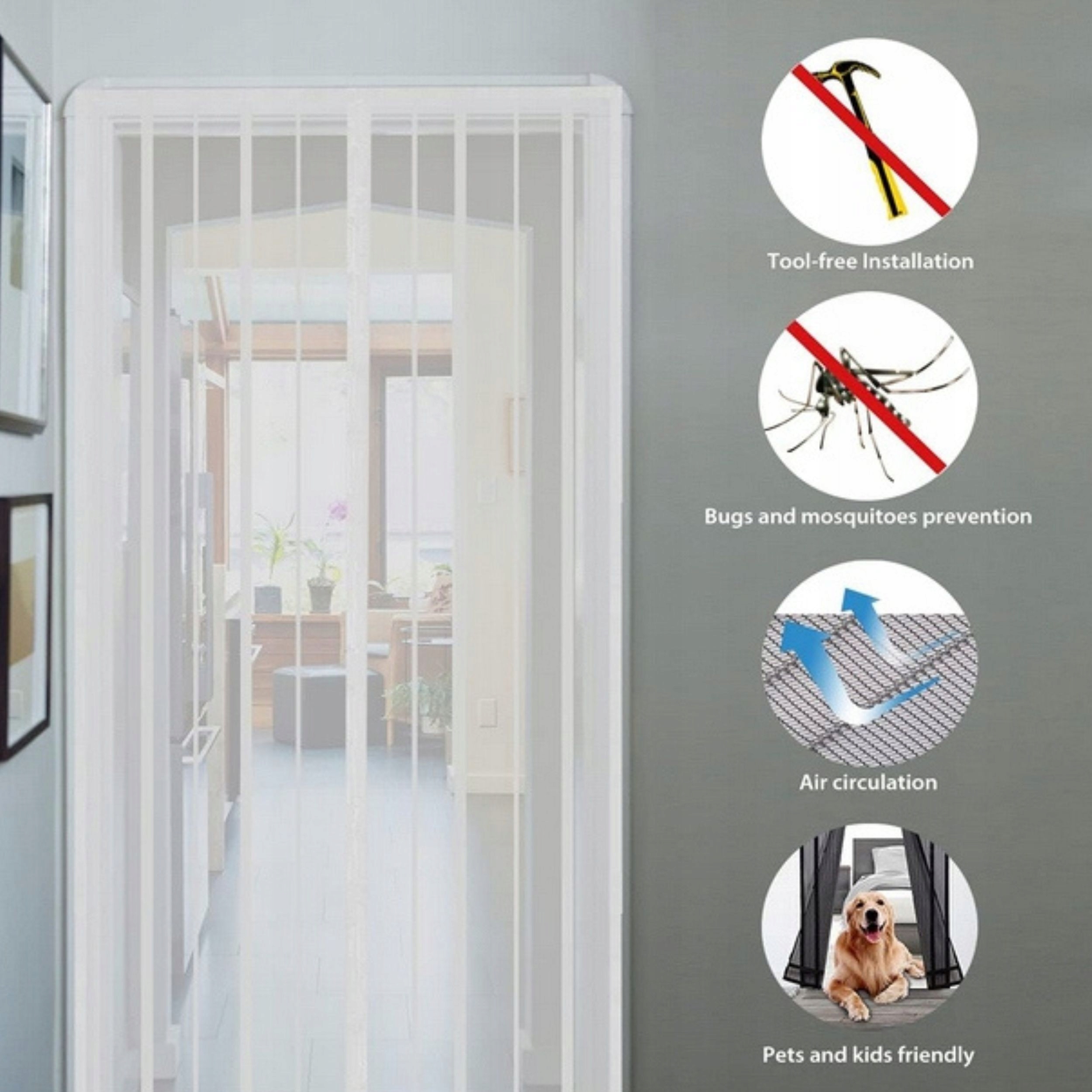 MOSKITIERA MAGNETYCZNA DRZWI 220 x 120 CM BIAŁA Rodzaj do drzwi