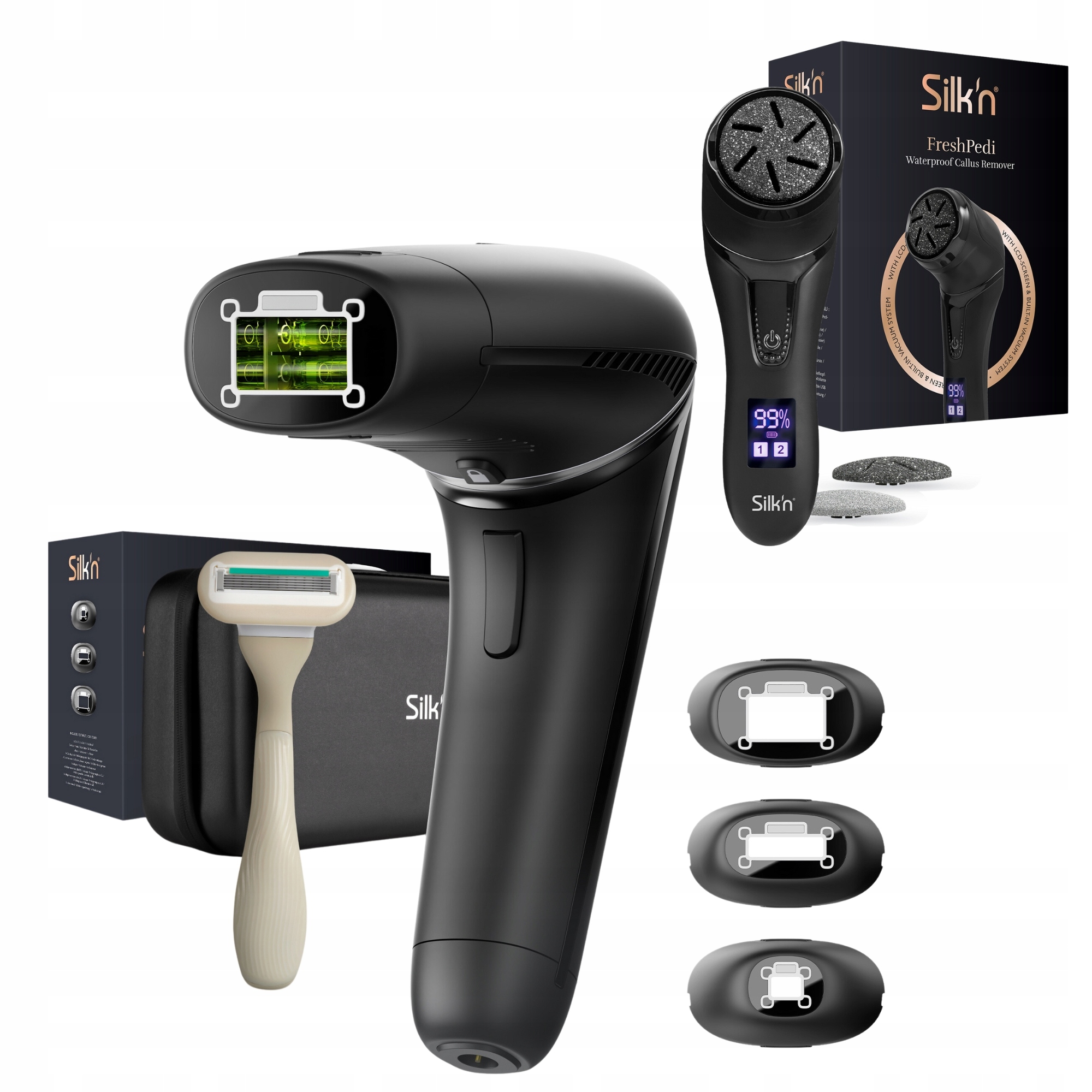Zestaw depilator laserowy Silk'n 7 czarny FreshPedi Pilnik do stóp czarny