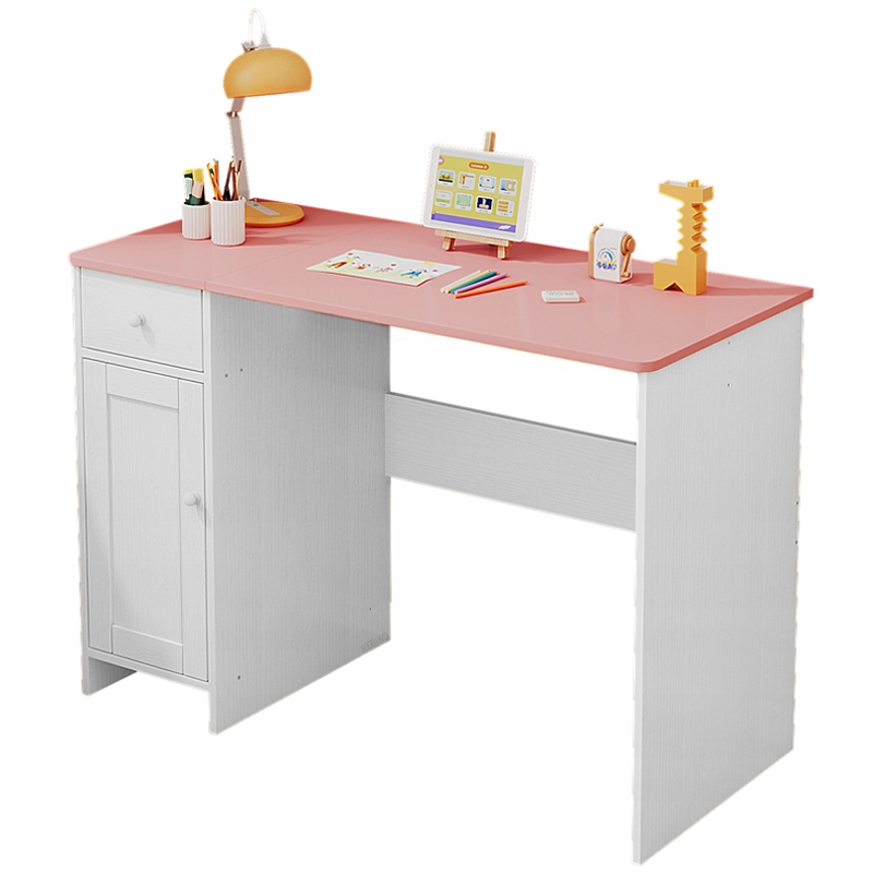 Biely Písací Stôl So Zásuvkou A Skrinkou Pre Dievča S Ružovou Doskou Loft Priestranný