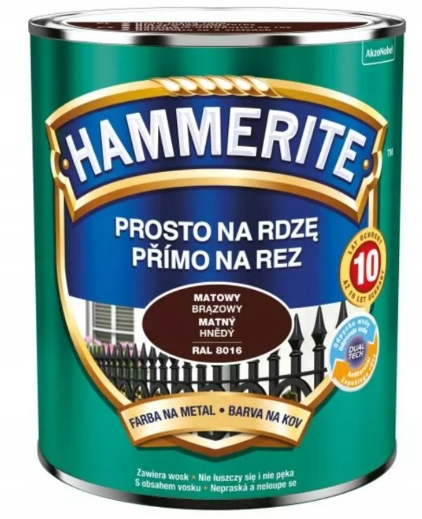 Hammerite farba na rdzę Brązowy Mat RAL8016 2,5L
