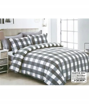 Pościel 160x200 Dwustronna Bawełna Satynowa Collection World Szara Kratka