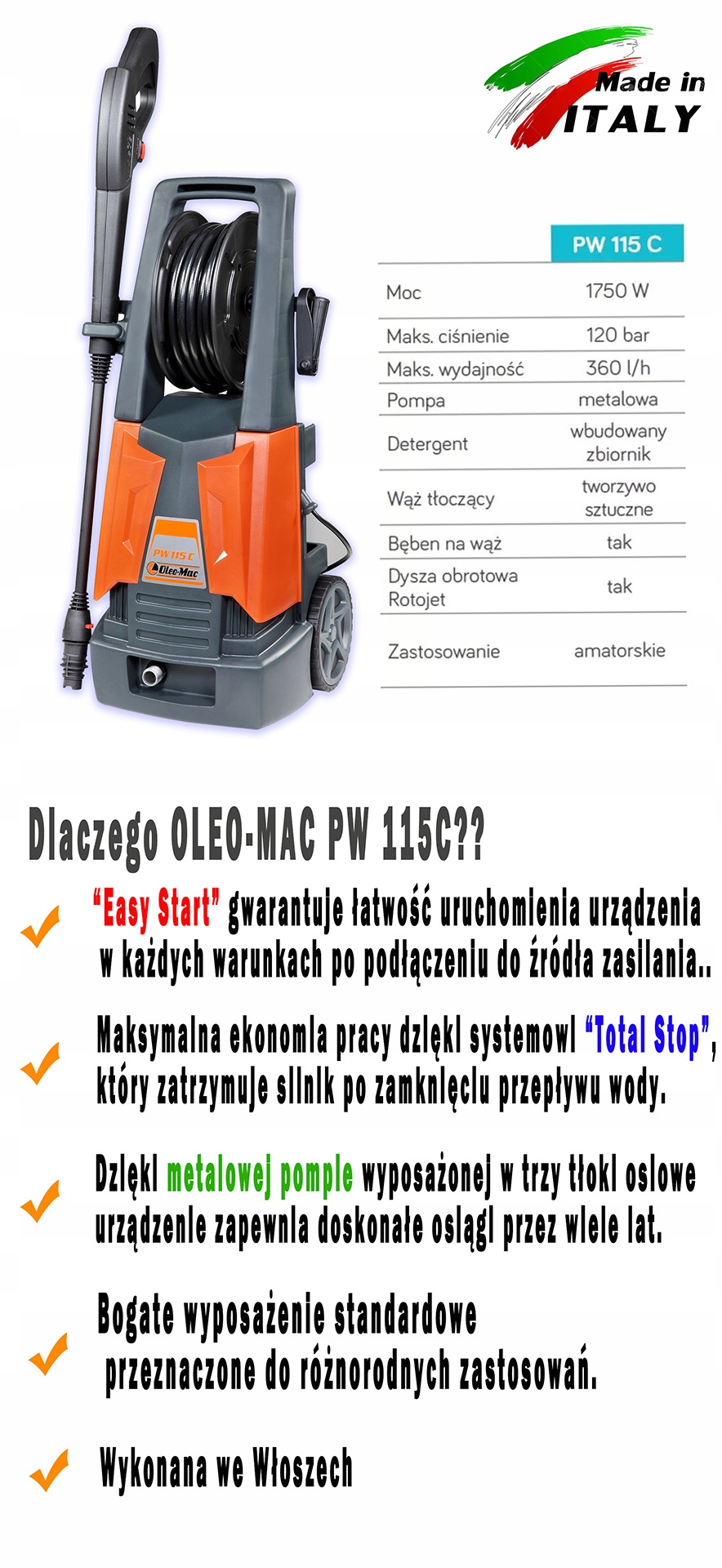  Італійська пральна машина PW 115C Oleo-Mac + шампунь код продукту PW 115C
