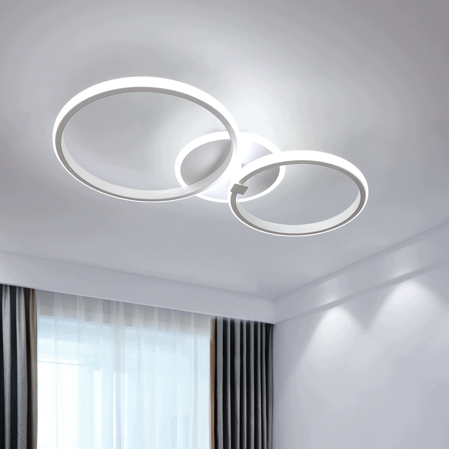 Stropní Led závěsné svítidlo Ring bílé moderní lustr do obývacího pokoje 42W 6500K