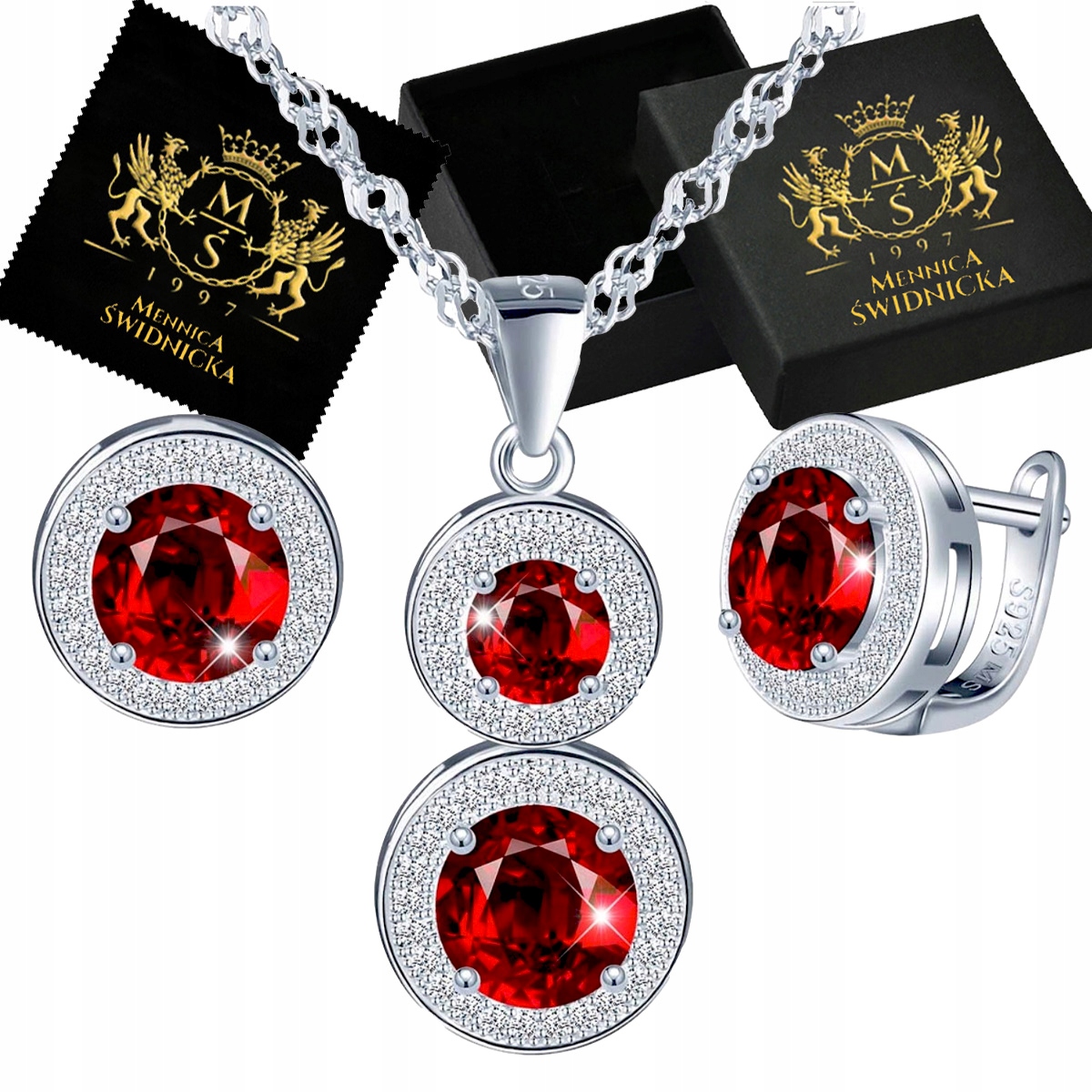 Sada stříbrných šperků Stříbro 925 Náhrdelník Náušnice Kulaté jako Dárek