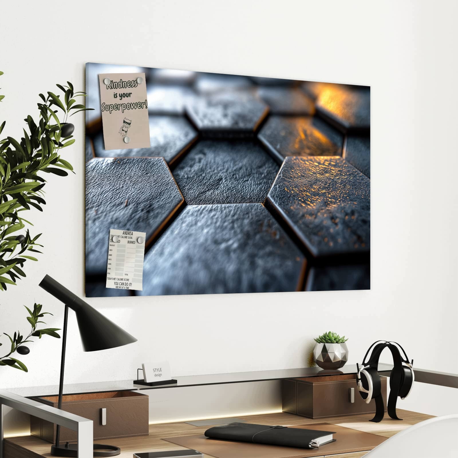 Magnetická tabule Šestiúhelník Struktura dlaždic 90 × 60 cm