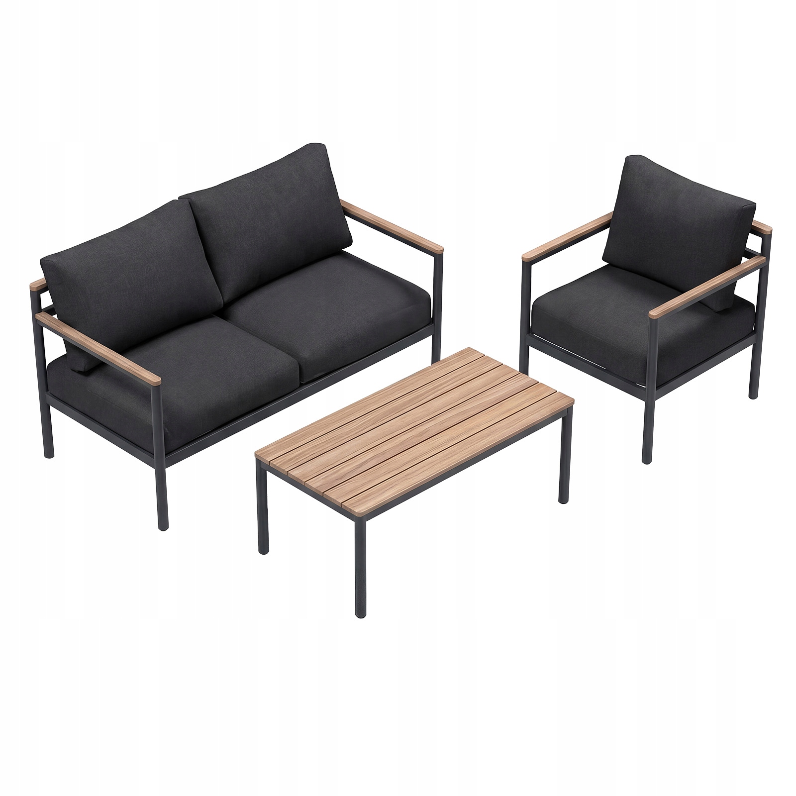 Zestaw Wypoczynkowy Aluminiowy Bellanti Bucine 3 os. stolik Czarny/Teak