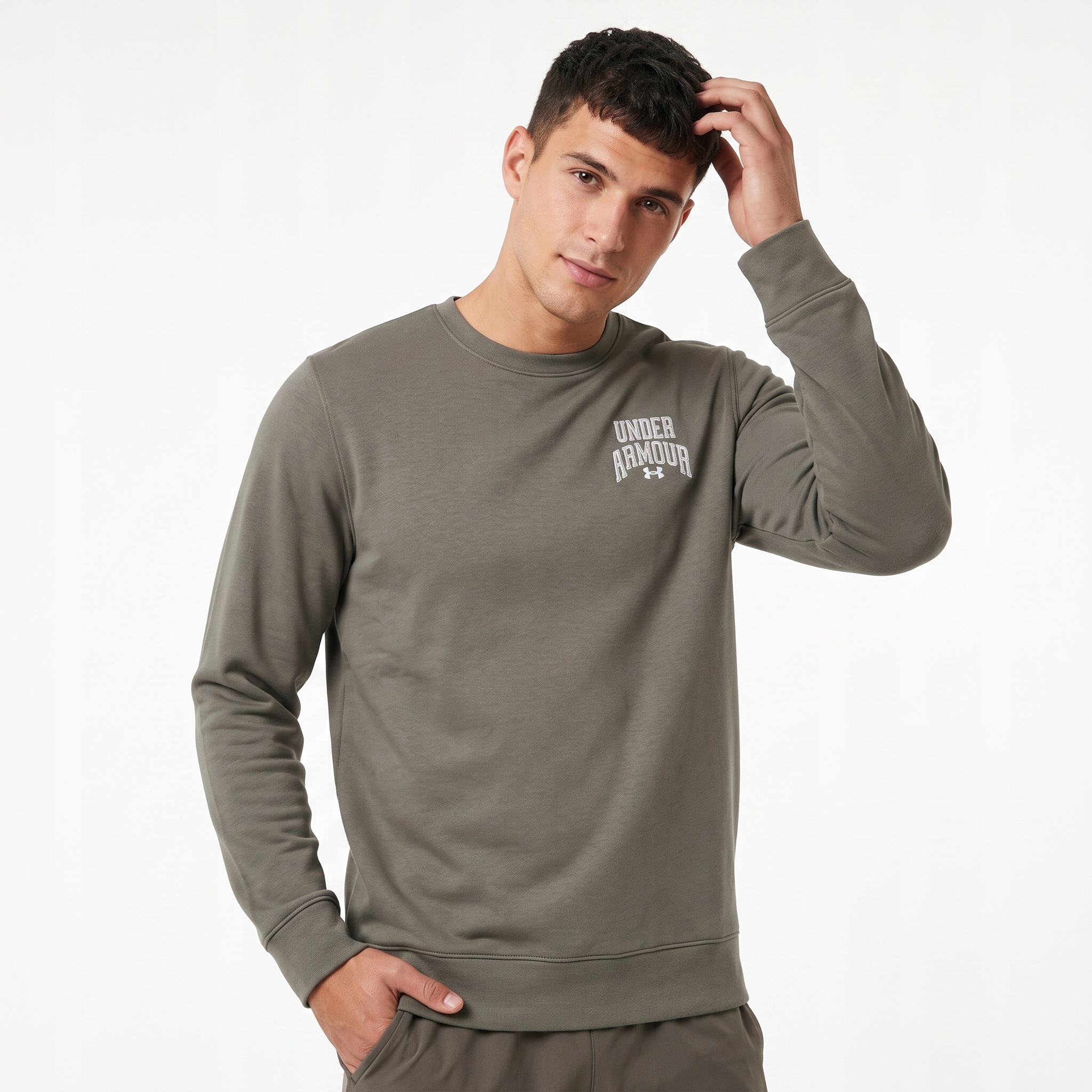 Bluza męska Under Armour bez kaptura z nadrukiem sportowa dresowa khaki M
